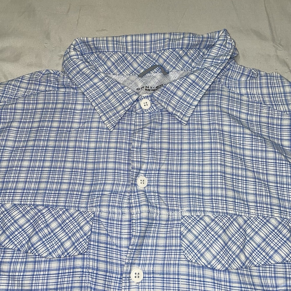 Columbia Omni-Shade Plaid Short Sleeve Fishing Shirt XXL Blue White Vented